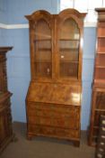 Late 18th century walnut veneered bureau bookcase raised on bracket feet (a/f), width approx 90cm