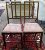 Pair of Edwardian upholstered bedroom chairs with inlaid decoration, height approx 94cm