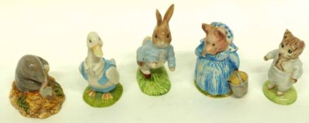 Quantity of Beswick Beatrix Potter figures including Mr Drake Puddleduck, Aunt Pettitoes and a Royal