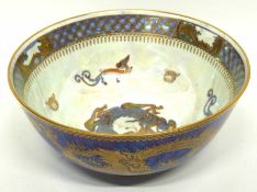 Wedgwood lustre bowl, pattern Z4829, decorated in gilt with a dragon, the interior with further