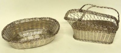 Two silver metal wire baskets