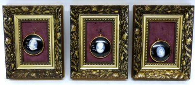 Series of ladies in cameo manufactured by Peter Bates, all in gilt scroll frames (3)