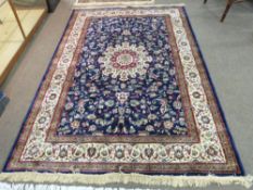 Rich blue ground full pile Kashmir Charbass medallion design 240cm x 156cm