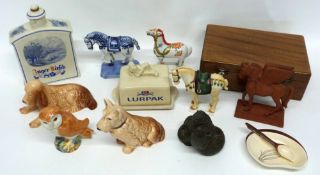 Plastic box containing various ceramics, model of a horse, Continental flask, etc, produced by The