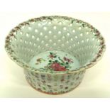 Small Chinese porcelain dessert basket, late 18th century, decorated in famille rose with floral