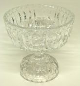 Large heavy leaded crystal bowl raised on a domed foot with cut glass design, the bowl 22cm diam