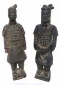 Two Chinese pottery figures, Han Dynasty type, of Chinese dignitaries on square bases with title