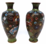 Pair of early 20th century cloisonne vases, of baluster shape, decorated in typical fashion, 17cm