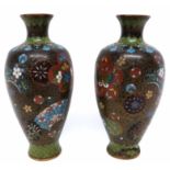 Pair of early 20th century cloisonne vases, of baluster shape, decorated in typical fashion, 17cm