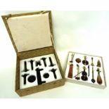 Chinese hardstone miniature set of musical instruments and stands in original box