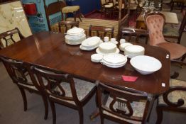 Twin pedestal mahogany dining table, approx 198cm x 91cm