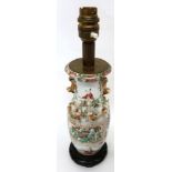 Cantonese famille rose vase on wooden base, converted to a lamp