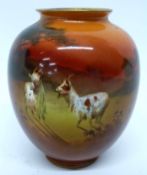 Royal Doulton globular vase decorated with goats in a landscape, signed W Hodgkinson, Royal