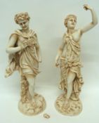 Large pair of Continental porcelain figures decorated in Royal Worcester ivory type glaze by