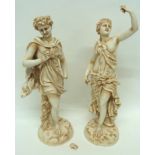 Large pair of Continental porcelain figures decorated in Royal Worcester ivory type glaze by