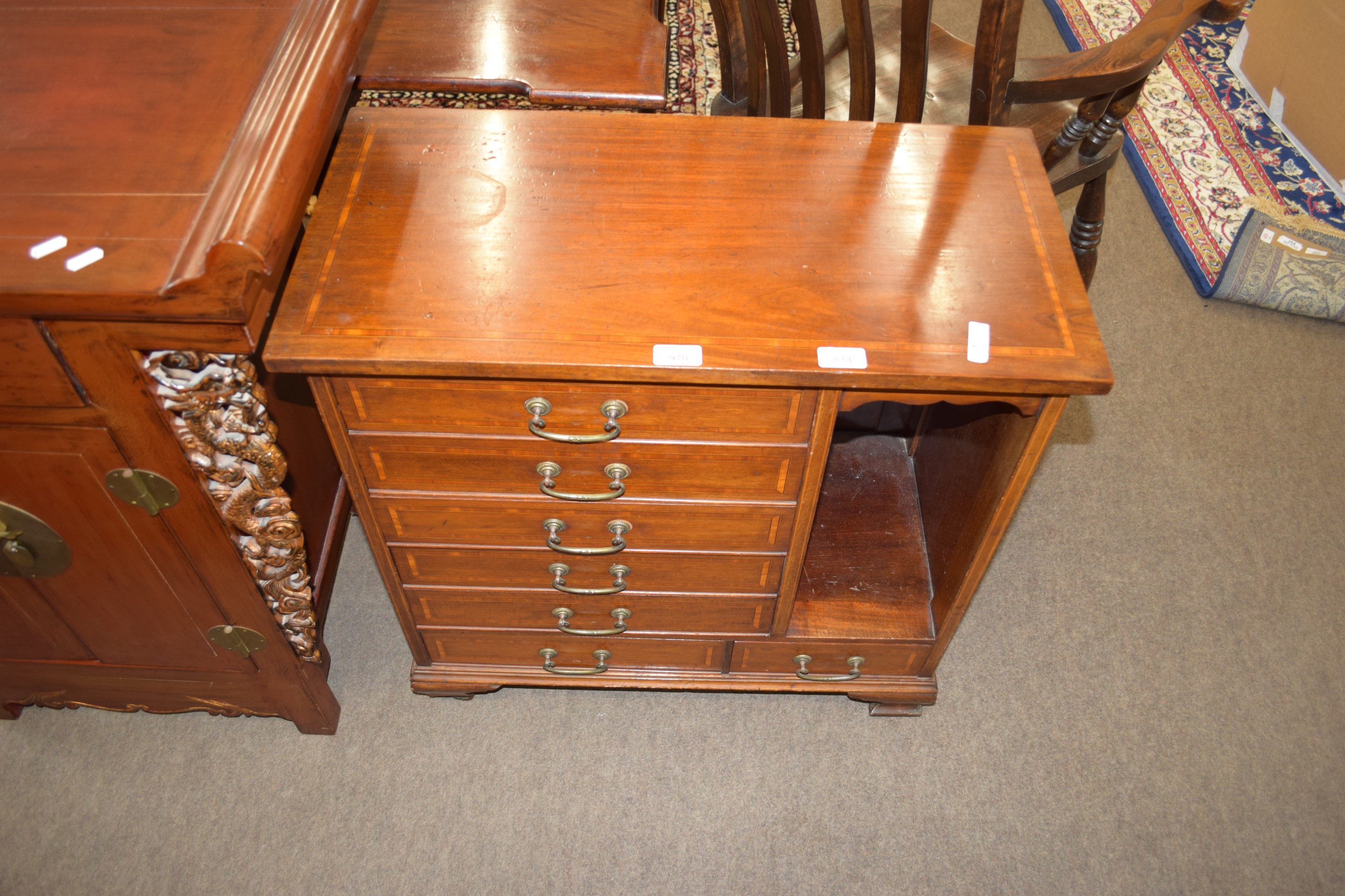 Edwardian seven-drawer music cabinet with inlaid decoration, width approx 69cm - Image 2 of 2