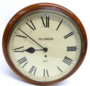 19th century wall clock in walnut case, the dial marked "Fillinger, Ely", the clock 30cm diam