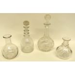 Quantity of glass decanters, two with stoppers, with cut glass designs (4)