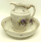 Wash Jug and Bowl set, decorated with printed floral sprays, stamp verso Comte Artois Limoges