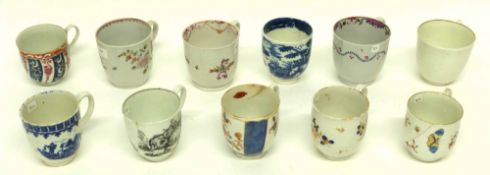 Collection of 18th century English coffee cups including examples by Liverpool, Caughley, blue and