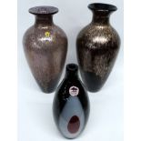 Ekenas Swedish Art glass vase together with a pair of gold fleck vases