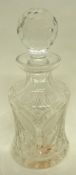 Good quality cut glass hobnail design decanter and stopper, 18cm high