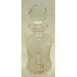 Good quality cut glass hobnail design decanter and stopper, 18cm high