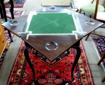 Edwardian mahogany envelope card table, approx 55cm square