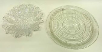 Two large glass dishes, one with neo-classical design, largest 35cm diam (2)