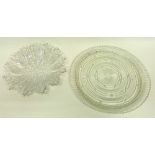 Two large glass dishes, one with neo-classical design, largest 35cm diam (2)