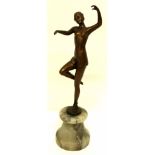 Art Deco figure of a dancing girl on an onyx base, 30cm high