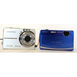 Fujifilm Z90 digital camera with charger and box, plus an Olympus FE-190 digital camera