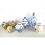 QTY OF CERAMICS, MAINLY JARS AND COVERS, BLUE AND WHITE AND POLYCHROME DESIGNS