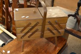 SMALL CANTILEVER SEWING BOX, LENGTH APPROX 43CM