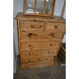 WAXED PINE CHEST OF TWO SHORT OVER FOUR LONG DRAWERS, WIDTH APPROX 88CM