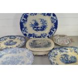 VARIOUS BLUE AND WHITE SERVING DISHES