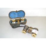 PAIR OF OPERA GLASSES, WITH ORIGINAL CASE, AND FURTHER PAIR OF GLASSES WITH MOTHER OF PEARL INLAY