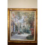 LARGE FRAMED OLEOGRAPH OF A BLECHEN PAINTING "PALM HOUSE", FRAME WIDTH APPROX 98CM