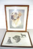 1970S PRINT OF A DOG AND FURTHER DRAWINGS OF A ROTTWEILER, SIGNED LOWER RIGHT
