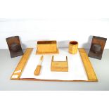 LEATHER BORDERED WRITING SET, LETTER RACK, NOTEPAPER ETC