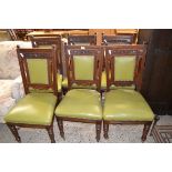 SET OF LEATHER UPHOLSTERED OAK DINING CHAIRS WITH CARVED DETAIL, EACH WIDTH APPROX 48CM