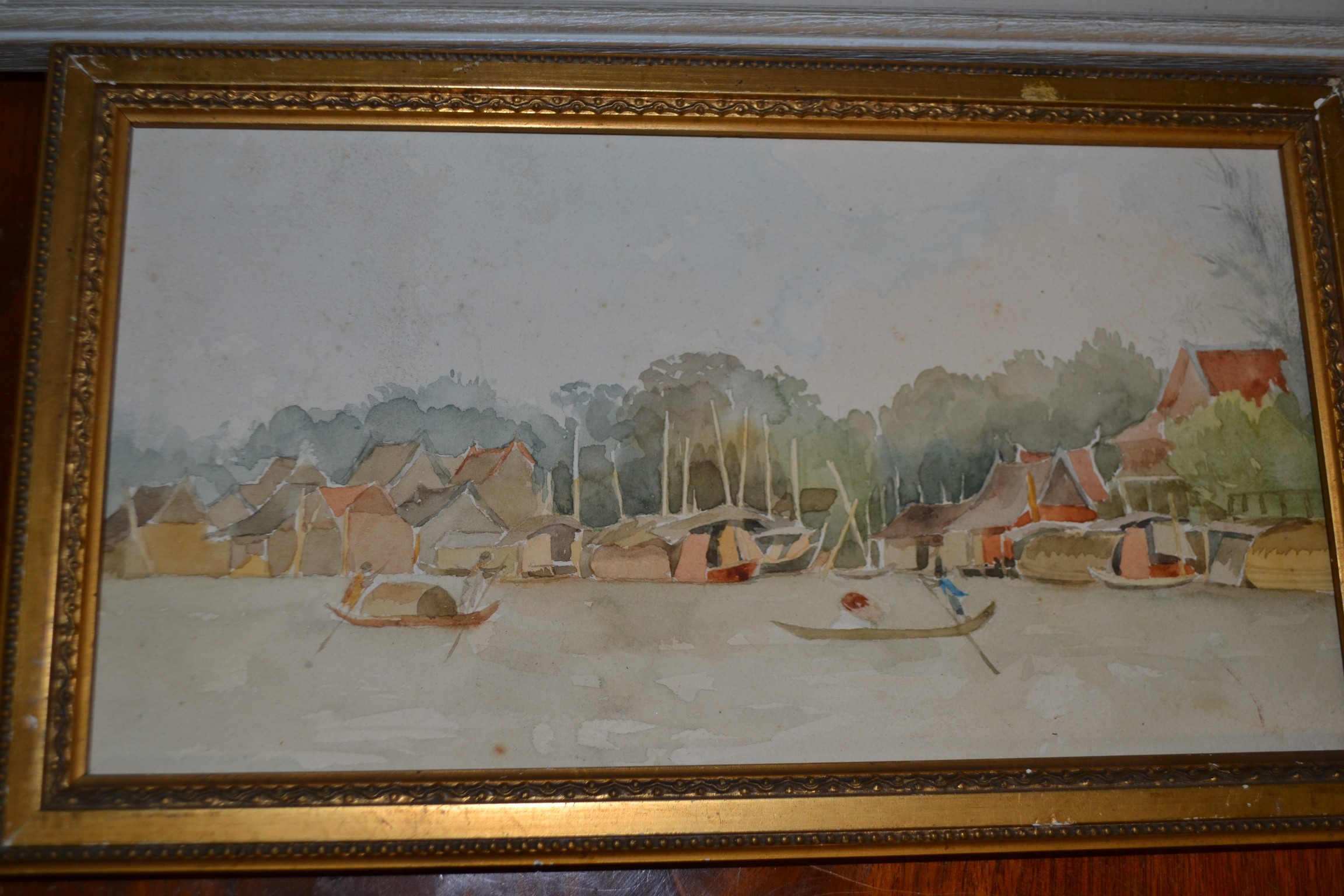 WATERCOLOUR OF A LAKE SCENE, PLUS A PRINT AND FURTHER WATERCOLOUR - Image 4 of 4