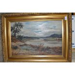 OIL ON CANVAS OF A LAKE SCENE SIGNED HUGH ALLEN