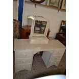 PAINTED WOOD EFFECT DRESSING TABLE TOGETHER WITH MATCHING MIRROR, LENGTH APPROX 136CM