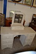 PAINTED WOOD EFFECT DRESSING TABLE TOGETHER WITH MATCHING MIRROR, LENGTH APPROX 136CM