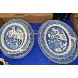 QTY OF BLUE AND WHITE POTTERY SERVING DISHES