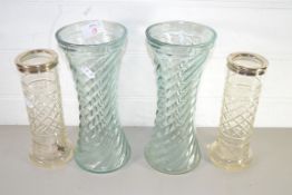 CERAMIC VASES INCLUDING TWO WITH SILVER MOUNTS