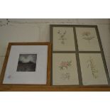 PRINT FRAMED BY WALSINGHAM GALLERY, TOGETHER WITH A FURTHER PRINT OF FLOWERS