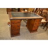 LEATHER TOPPED TWIN PEDESTAL DESK, LENGTH APPROX 121CM