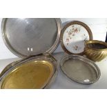 METAL WARES, PLATED SERVING TRAYS, BRASS JARDINIERE ETC